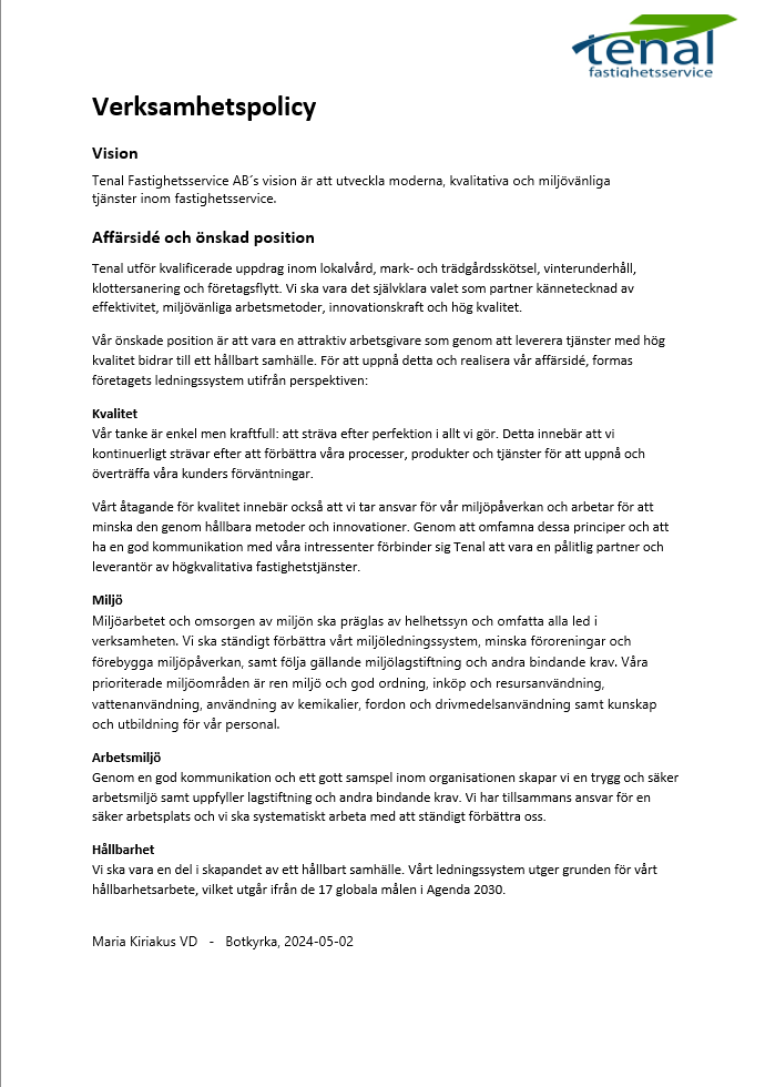 Verksamhetspolicy 2024